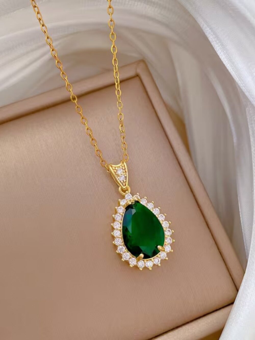 14K Gold Womens 1ct Diamond 2ct Green Emerald Necklace New 14 K Silver Jewelry
